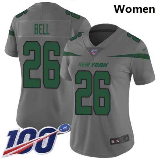 Jets #26 Le 27Veon Bell Gray Women Stitched Football Limited Inverted Legend 100th Season Jersey